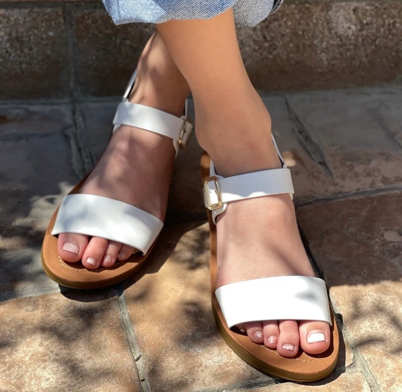 White Ankle Strap Vegan Leather Sandal Size 9 - Image 2