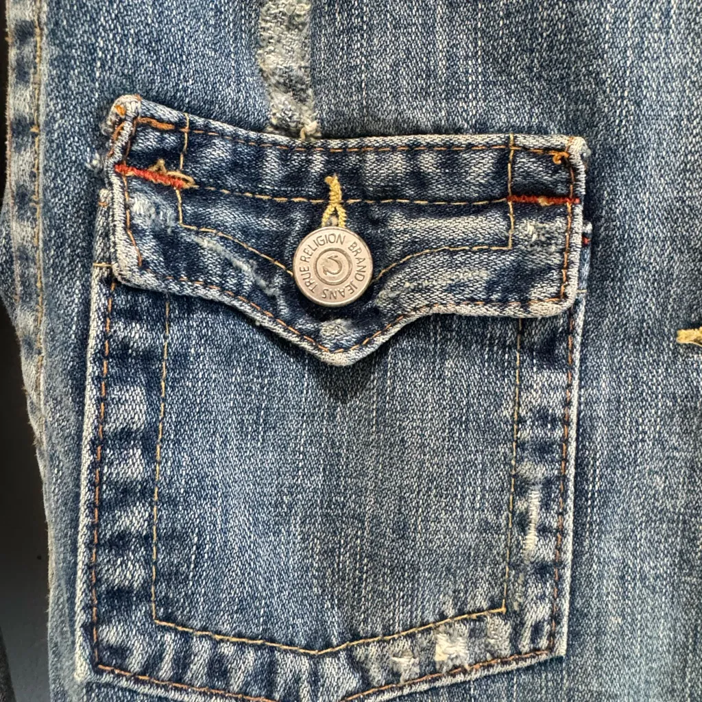 Y2K True Religion Denim Jacket corduroy elbow patch women’s SZ L Retro Vintage - Image 4