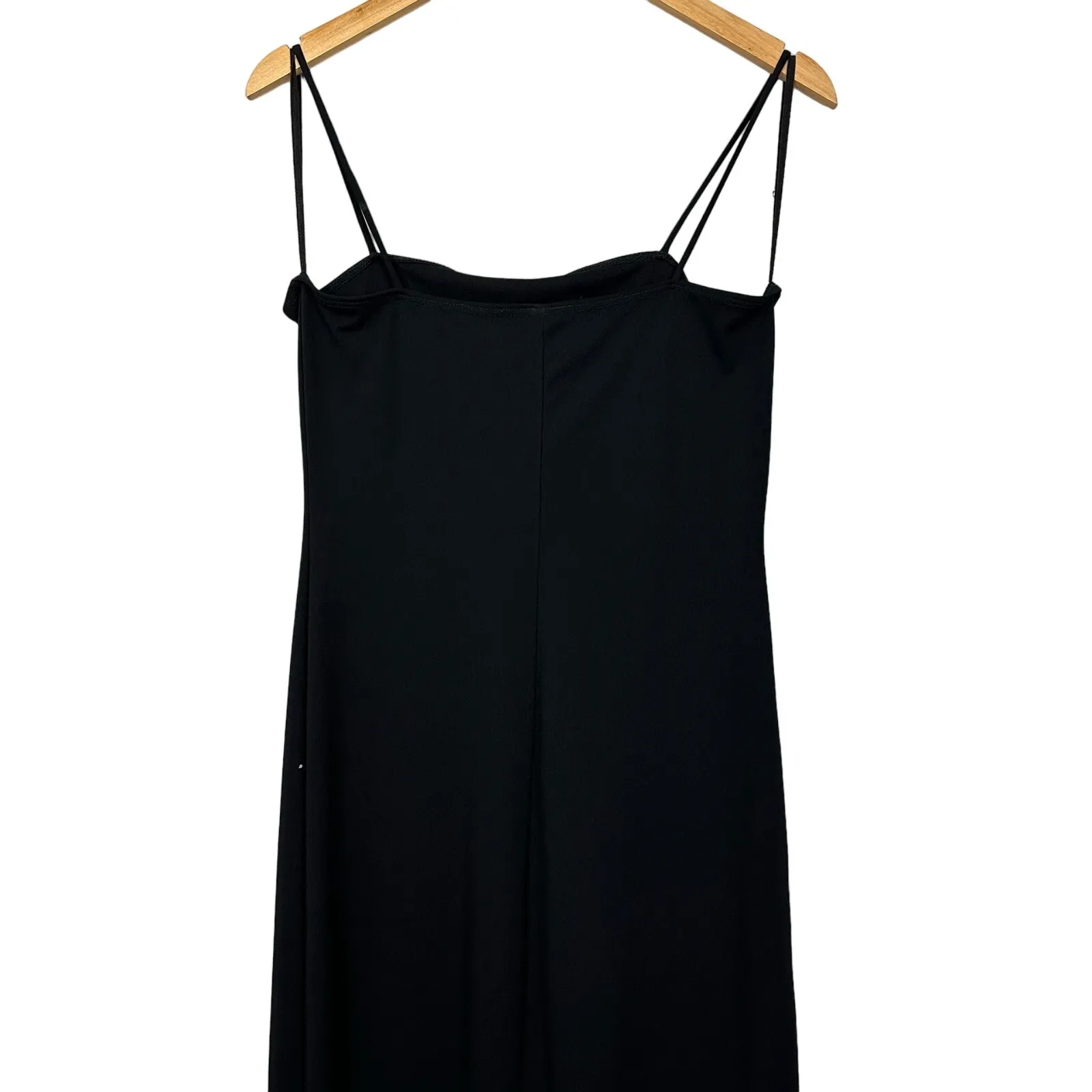 90s Vintage Taboo Sequin Embellished Black Ruffle High Low Midi Slip Dress Large - Image 10