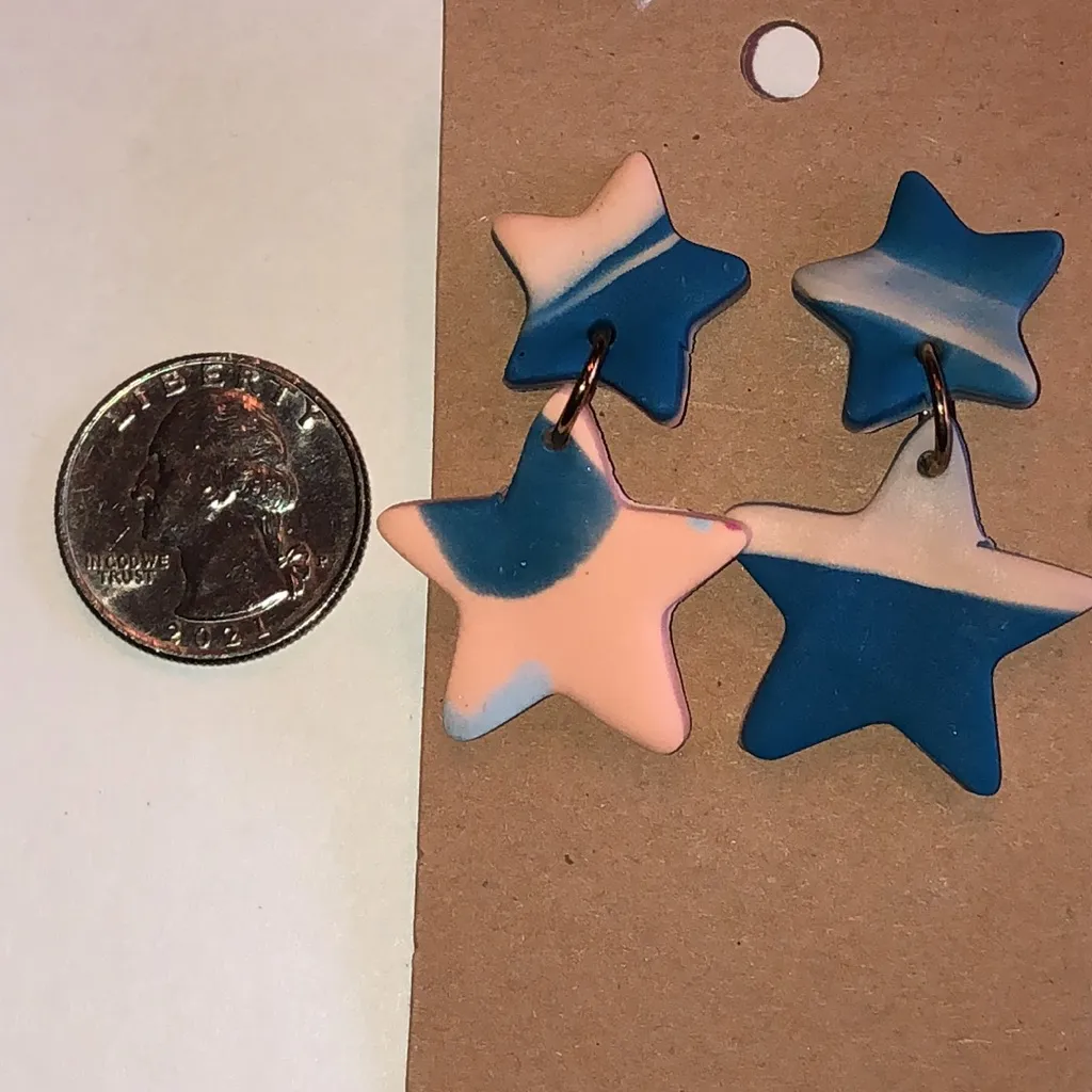 Blue and Pink Star Retro Boho Clay Earrings - Image 3