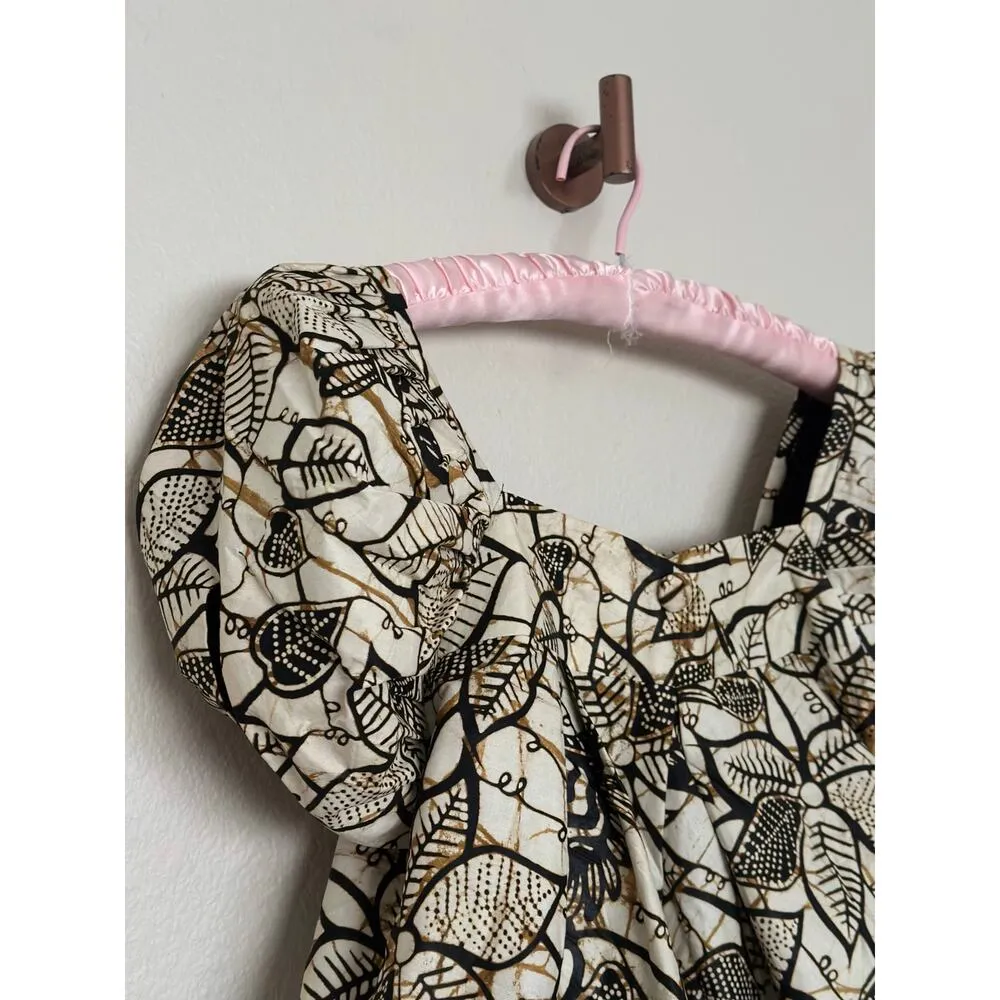 Handmade Puff Sleeve Botantical Print Neutral Babydoll Sqaure Neck / Back Top - Image 4