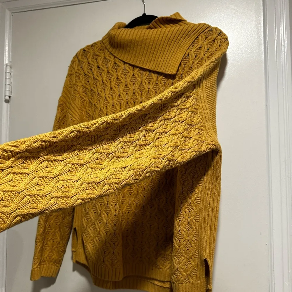 Jeanne Pierre Large Yellow Mixed Cable Knit Cowl Neck Sweater Pullover Sweater. - Image 8