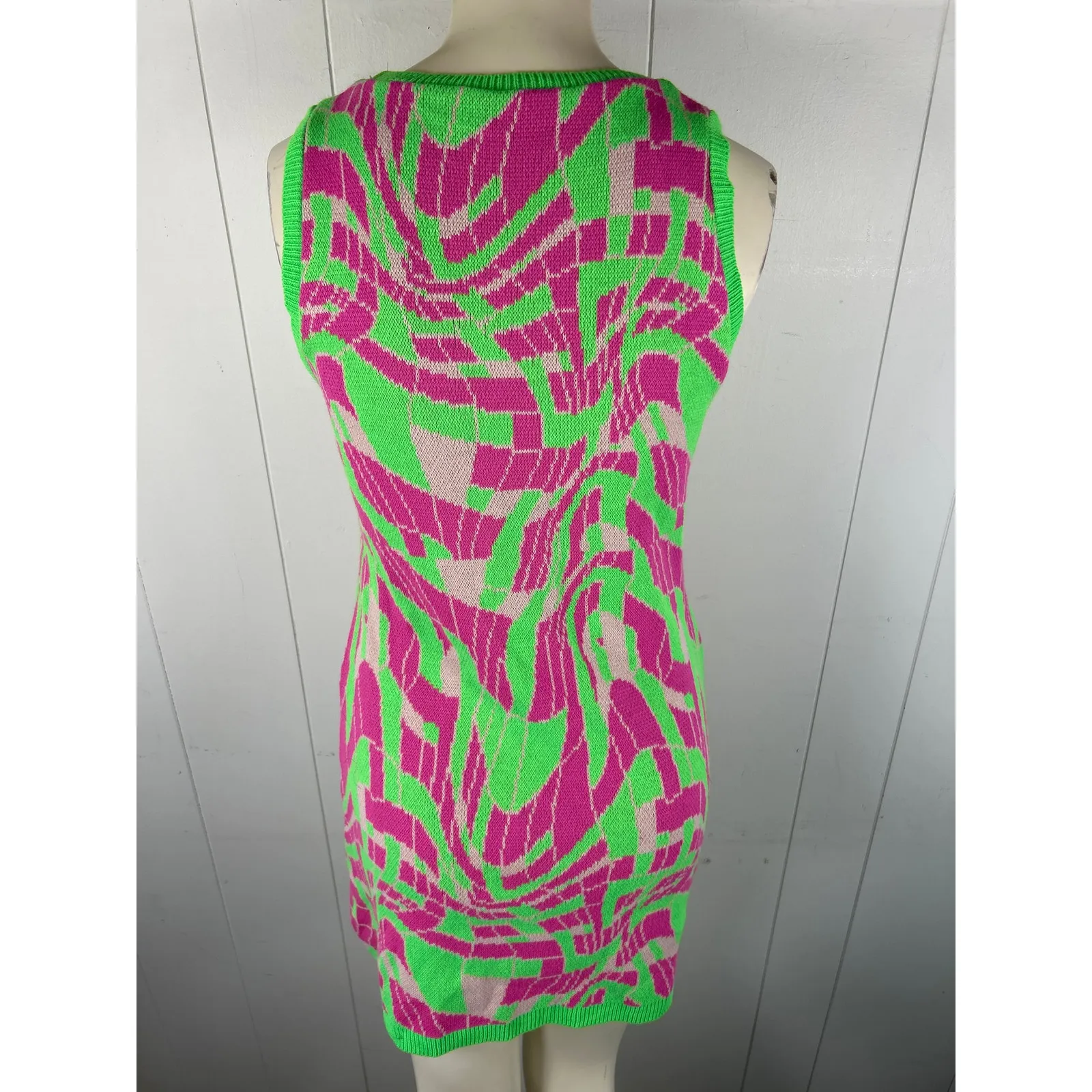 AsYou knit racer mini dress in green and pink print. Size US 10. - Image 4