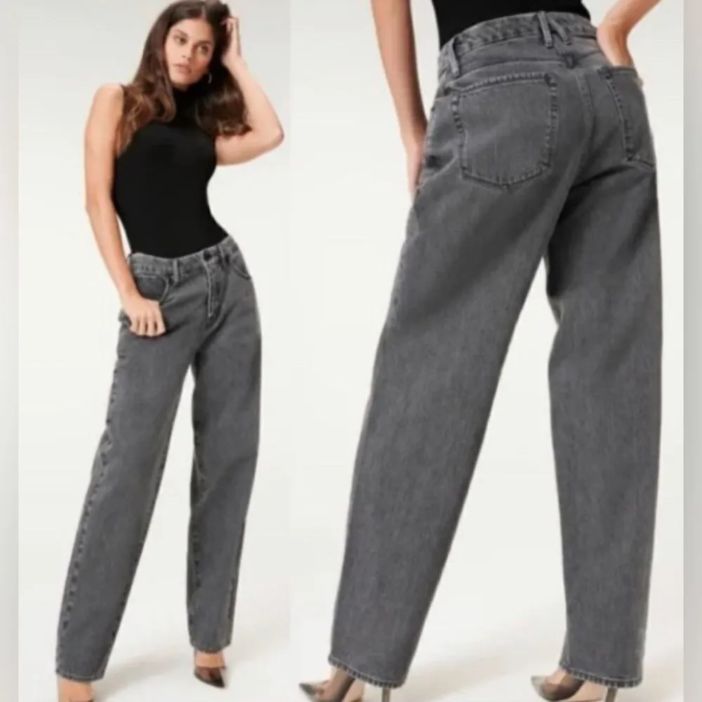 GOOD AMERICAN 90s Loose Baggy Straight Leg Jeans In Faded Black - Image 5