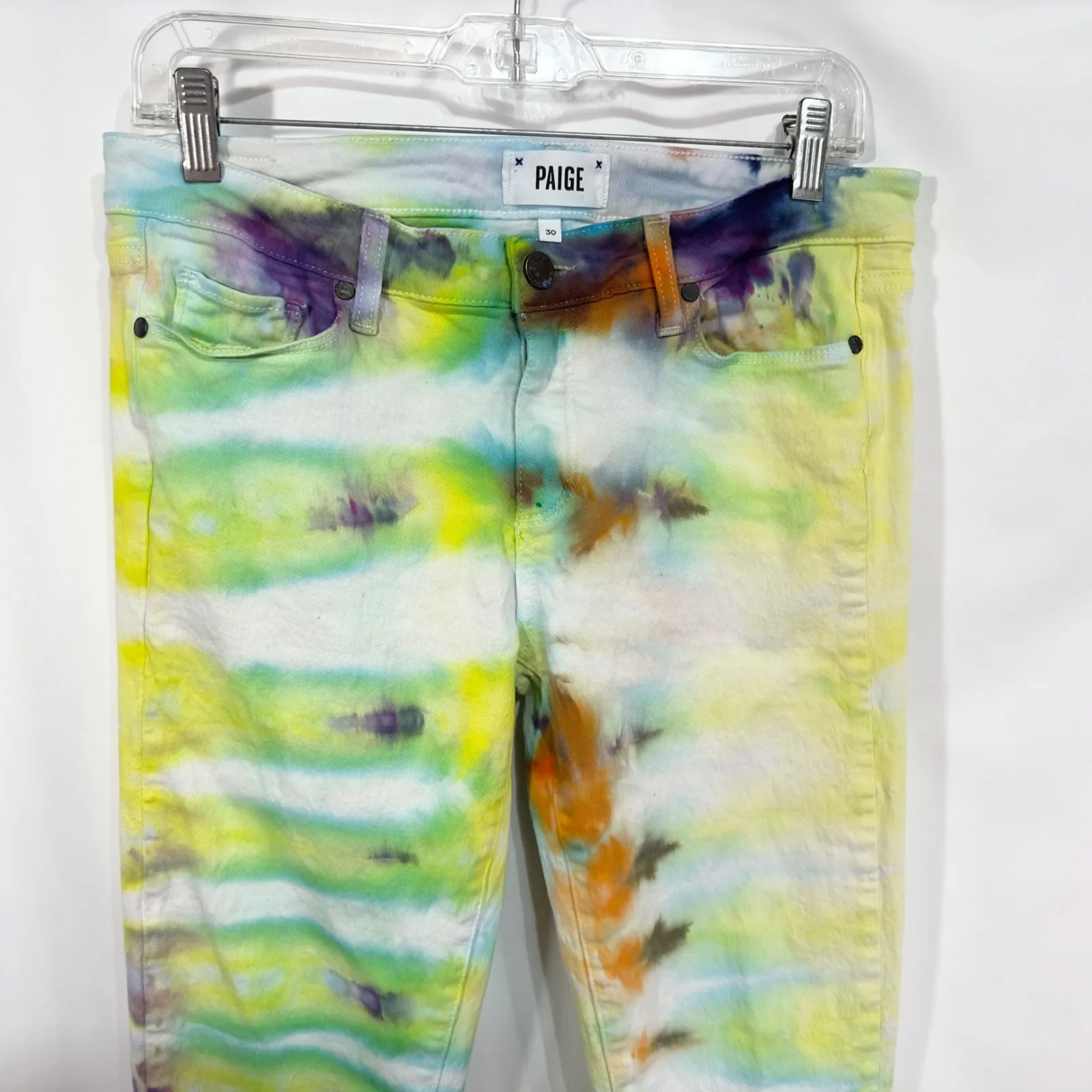 Paige Size 30 Jeans Handmade Tie‎ Dye Skinny Colorful Denim Mid Rise 1301 - Image 4
