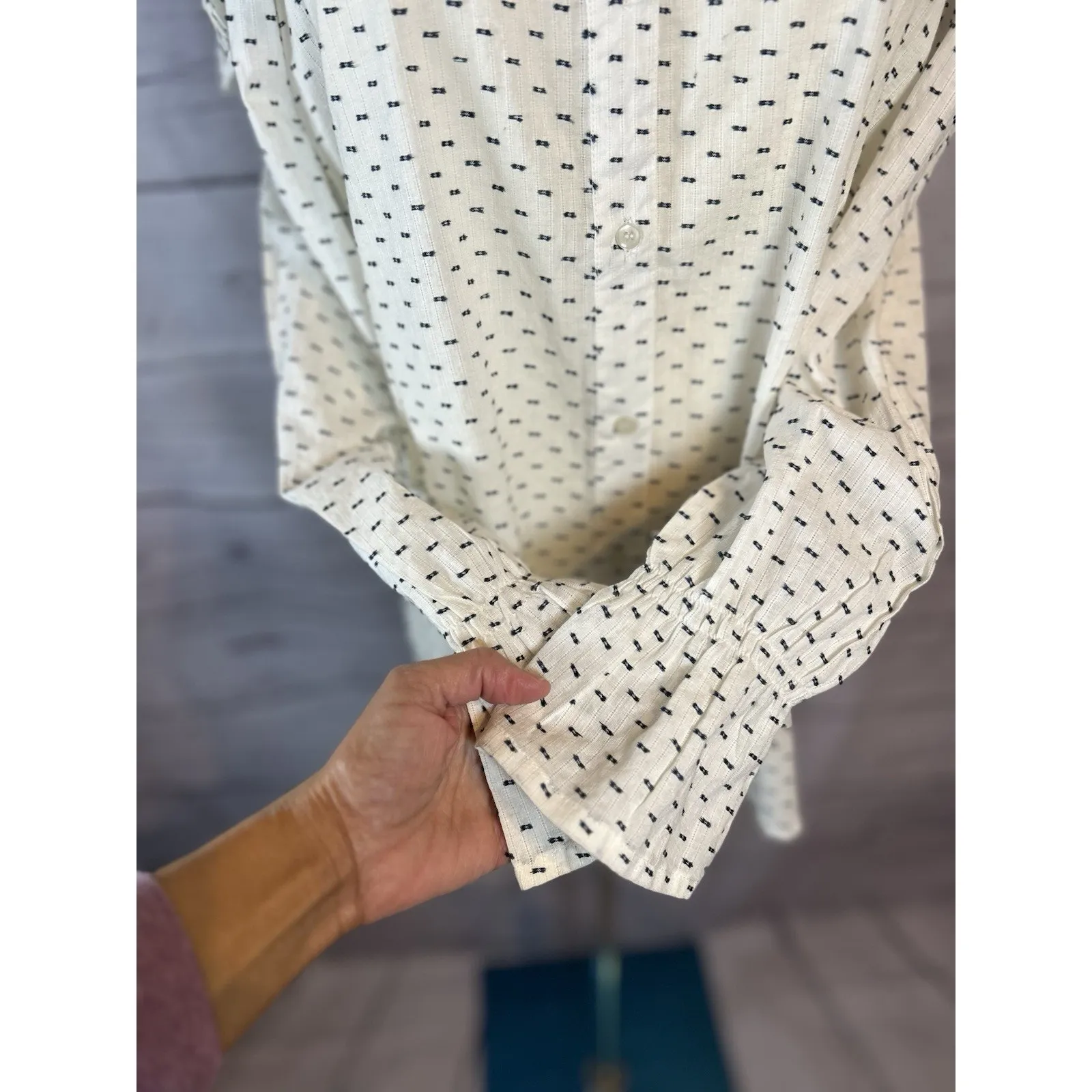 NWT Mud Pie Ruffle Button Up 100% Cotton Top Women’s Medium White Black Dot - Image 5