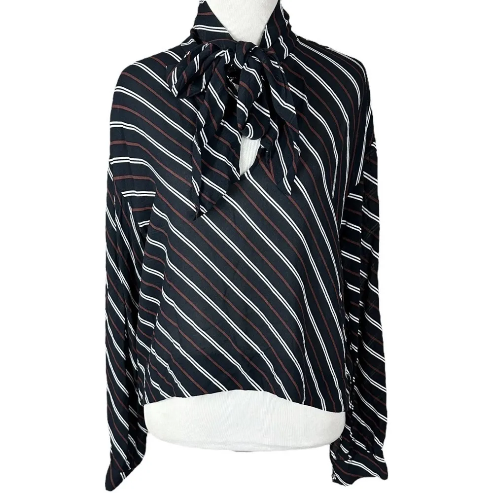 Aritzia Wilfred Perle Sheer Striped Tie Neck Blouse Size XS Viscose Business - Image 3