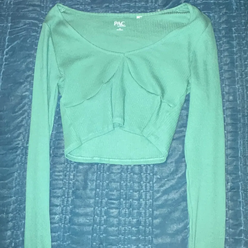 PacSun Teal Ribbed Long Sleeve Crop Top - Image 2