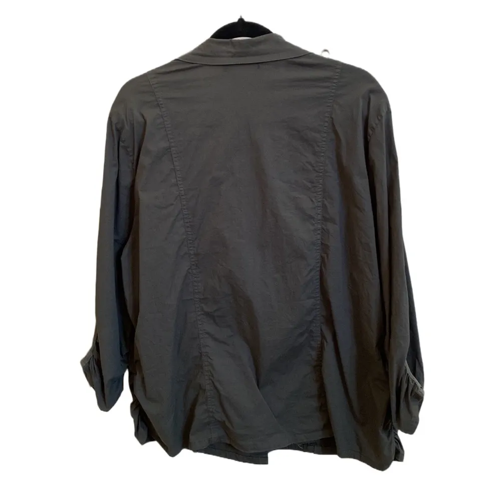 🫒 XCVI Lightweight Ruched Cotton Safari Utility Military Jacket, Olive Green 2X - Image 3