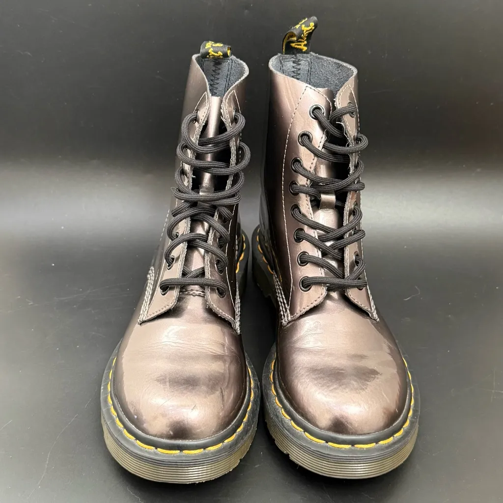 DR. MARTENS 1460 Pascal Vegan Metallic Chrome Rosegold Pewter 8-Eye Lace Boots 6 - Image 2
