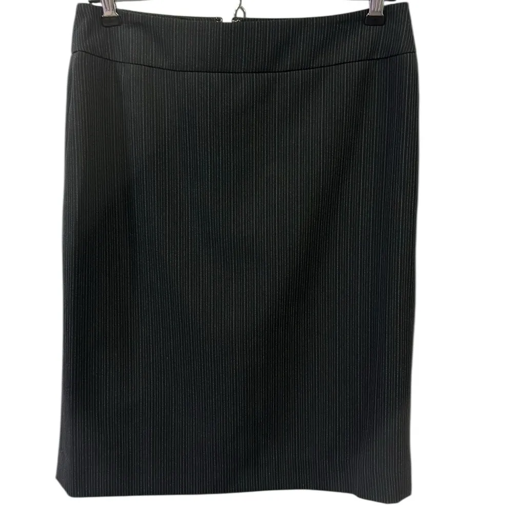 Black Gray Pinstriped Pencil Midi Skirt Fully Lined Zip and back pleat Petite 2 Size 2P - Image 6