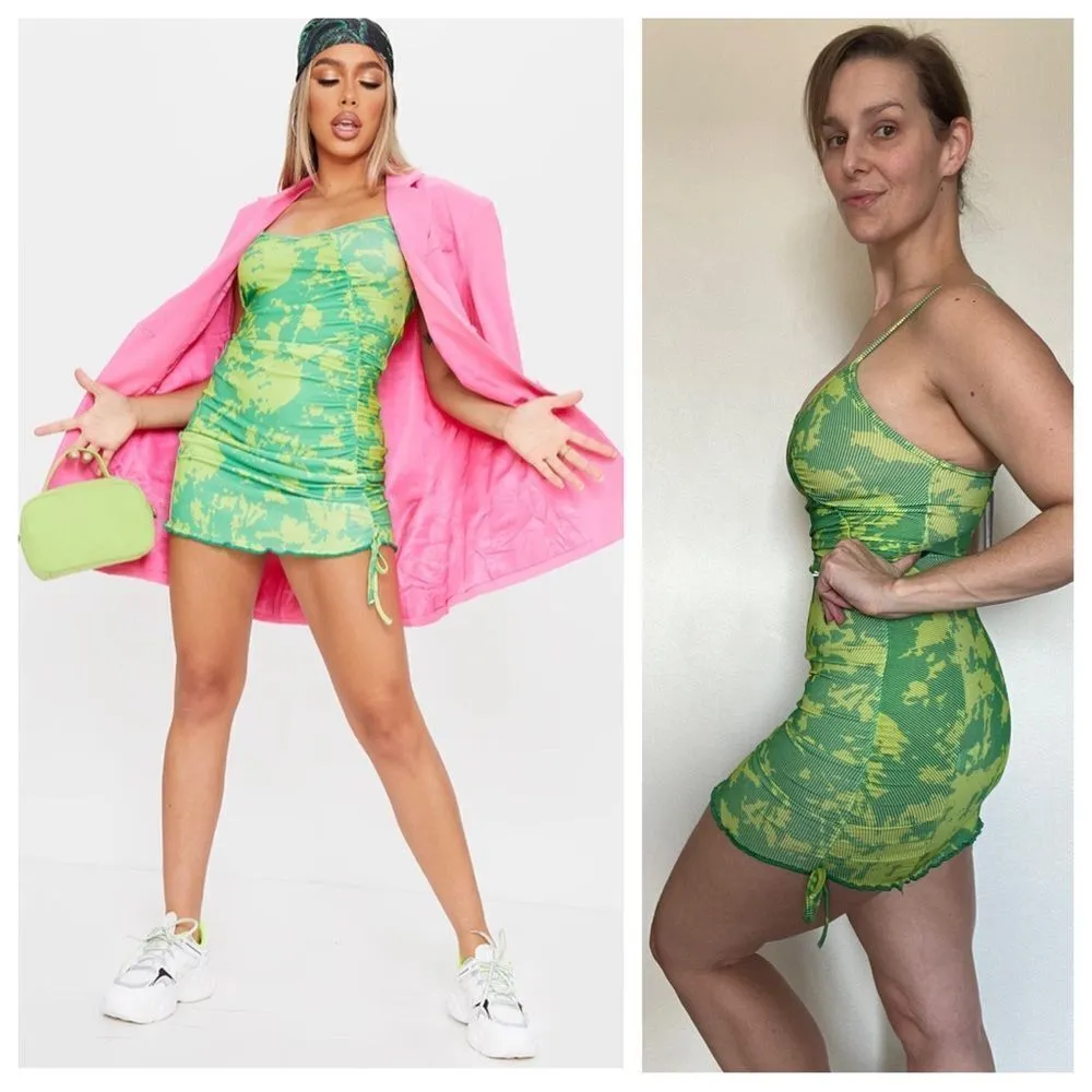 PrettyLittleThing Bodycon Dress Green Tie Dye NEW US 2 Club - Image 5