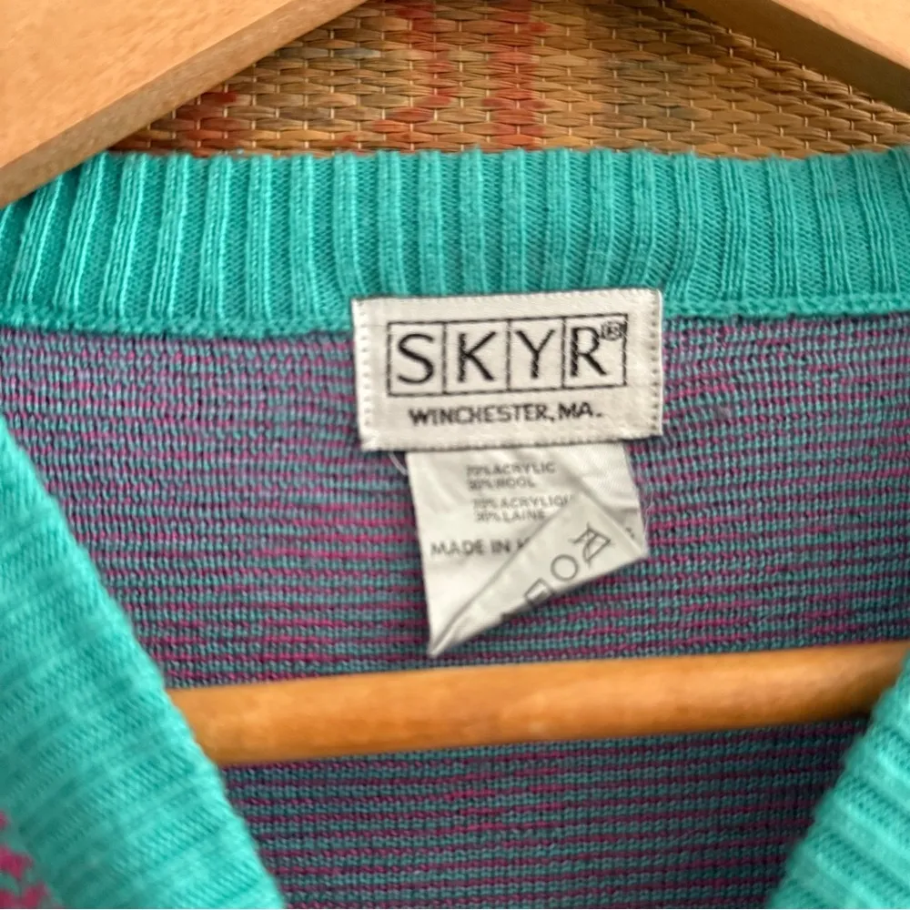 Vintage Skyr Nordic Print Wool Blend Colorful Pullover Sweater Pink Size M - Image 4