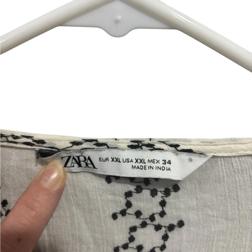 Zara Printed Blouse With Drawstring Oyster White Tassel Medium oversized XXL - Image 11