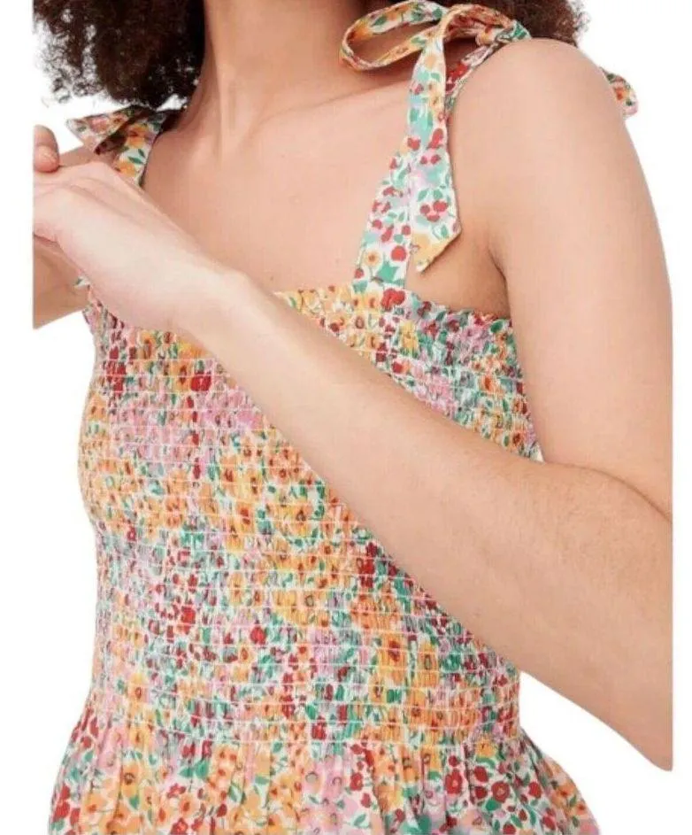 New J Crew Top Womens M Smocked Ditsy Floral Tie Shoulder Straps Tank Multi - Image 16