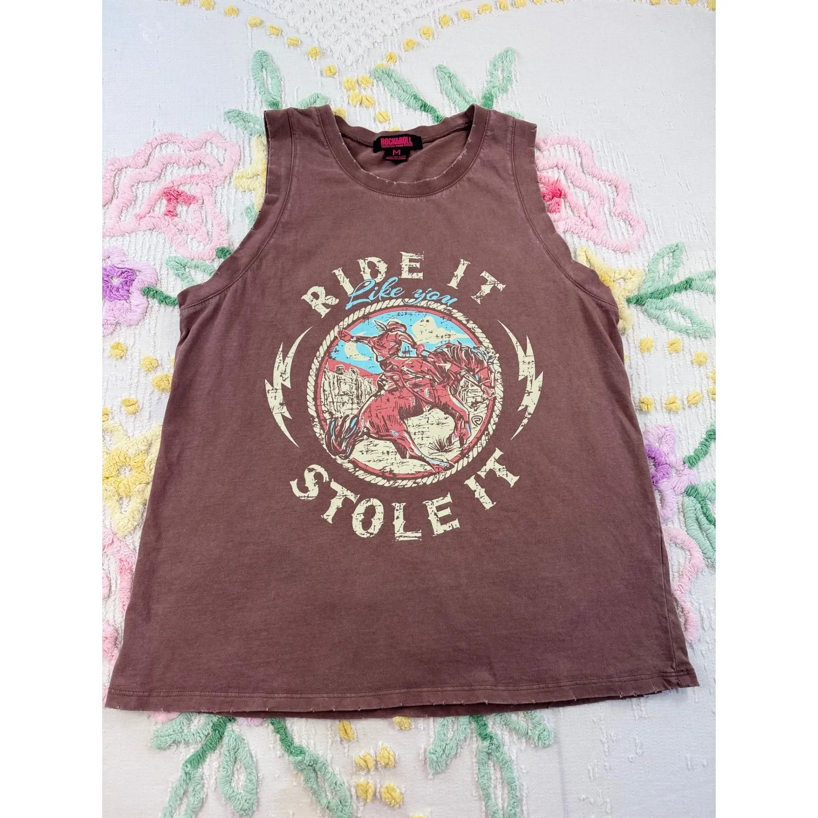 Rock & Roll Denim Ride It Like You Stole It Graphic‎ Tank Top - Image 2