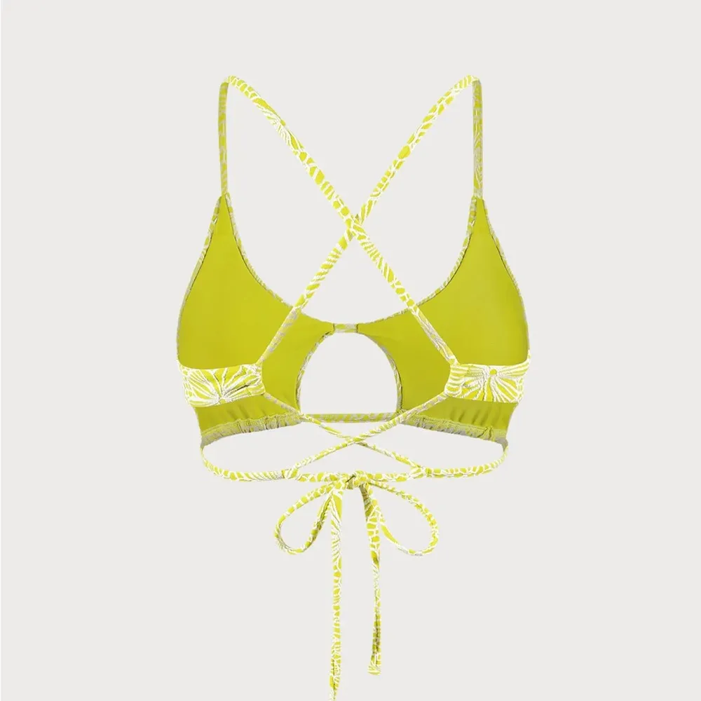 Berlook Light Green Floral Jacquard Cut Out Bikini Top and bottom 06 Yellow Size M - Image 7