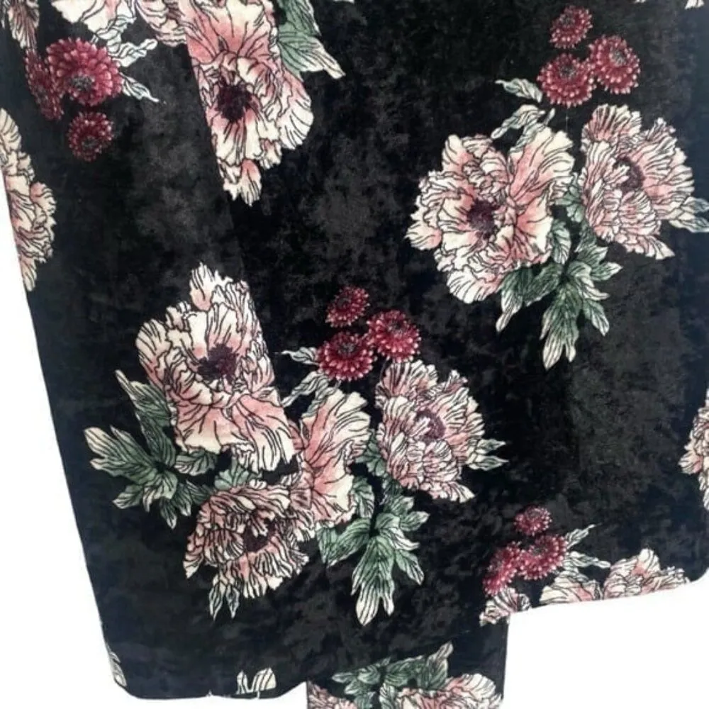 Women’s Black Velvet Floral Open Front Kimono Cardigan - Image 7