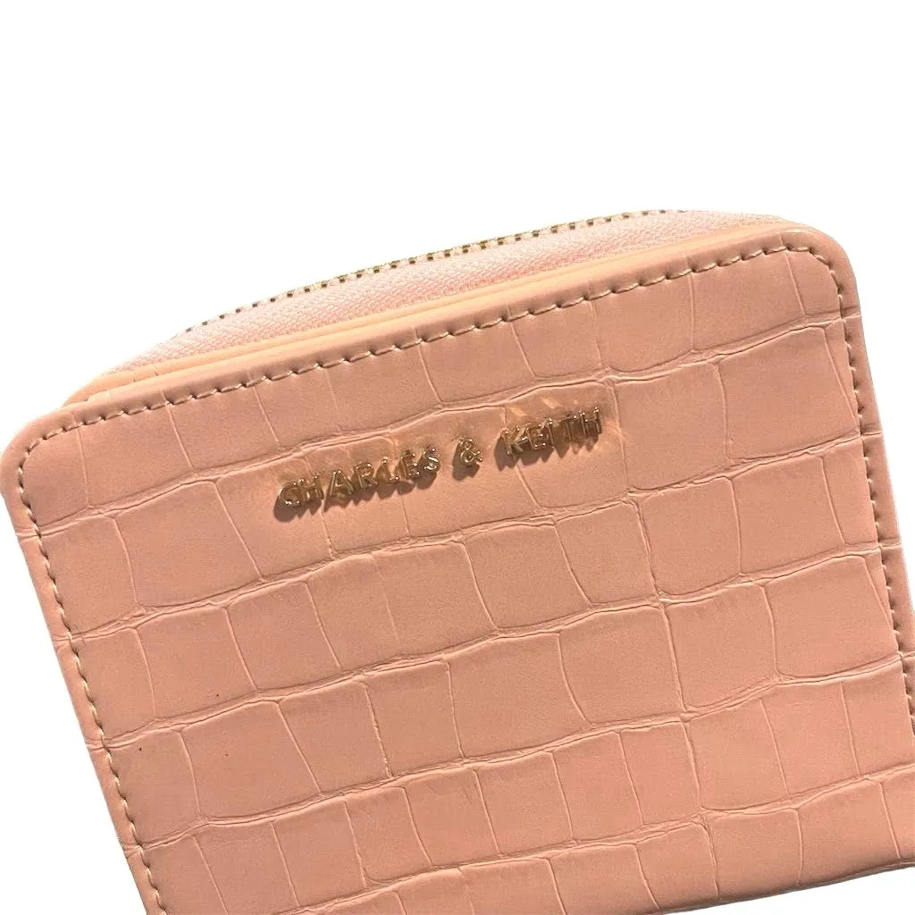 Charles & Keith Pink Crocodile Embossed Mini Zip-Around Wallet - Image 13