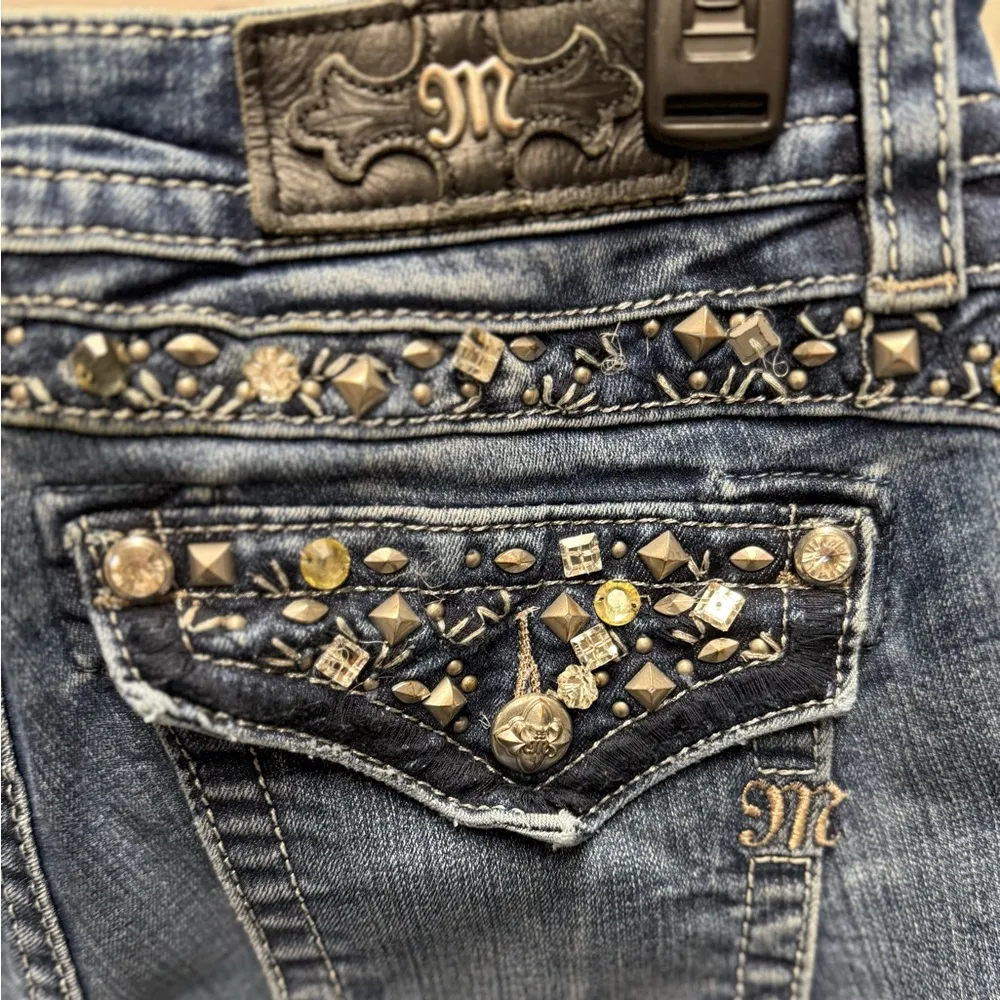 Miss Me Mid Rise Slim Bootcut Bling Embellished Stone and Studded Pockets Y2K - Image 4