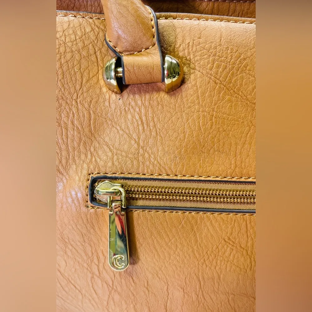"C" Logo Satchel Saddle Tan Brown Designer Style Satchel Shoulder Shopper Bag - Image 3