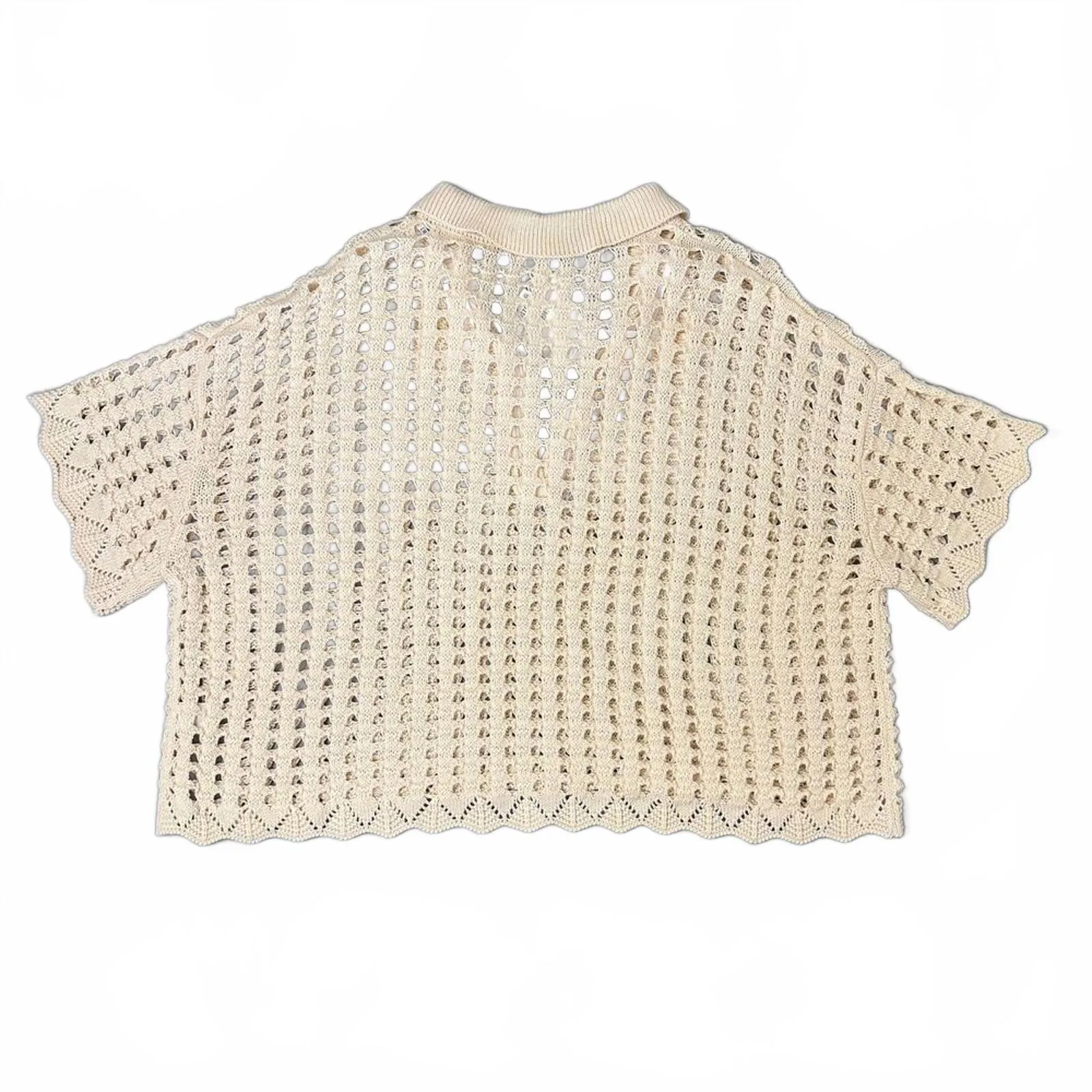 DR2 Daniel Rainn Cotton Pointelle Knit Polo Sweater Natural Beige NWT Size 1X - Image 4