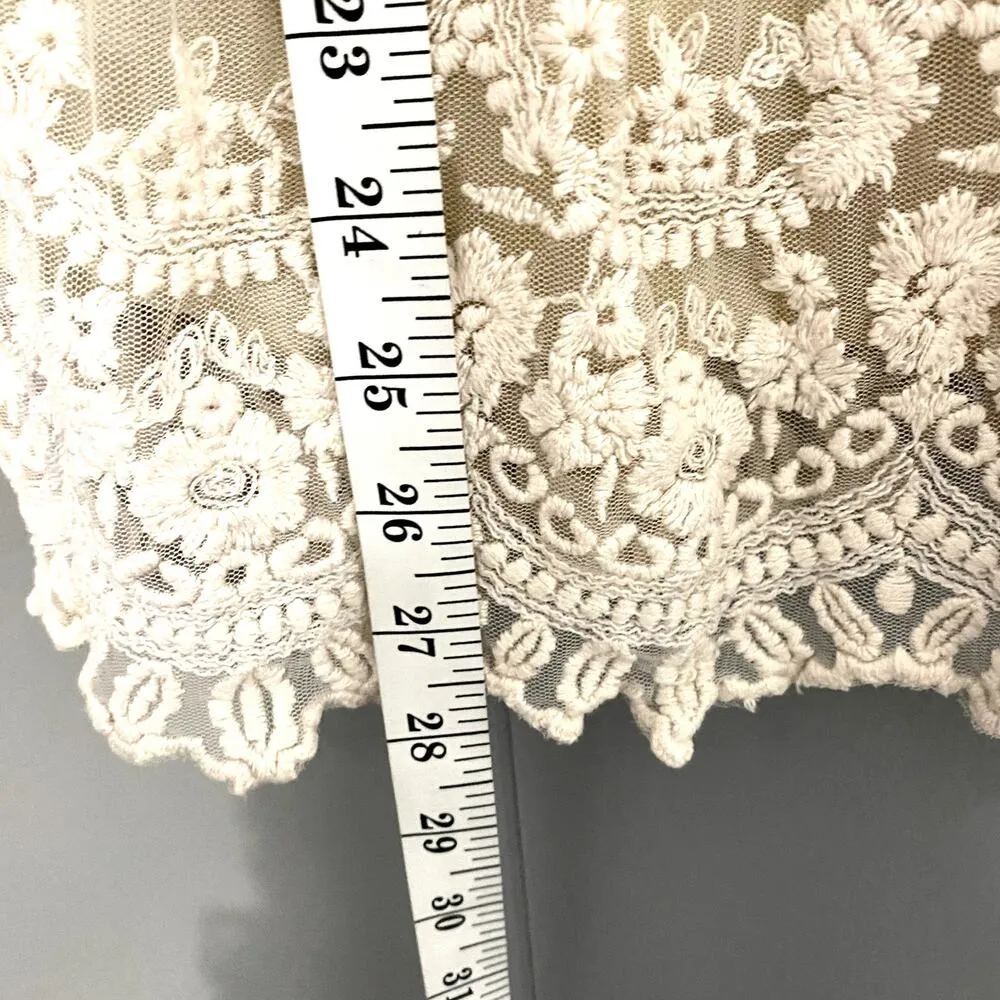 Free People Cream Babydoll Lace Embroidered Short Sleeve Boho Y2K Top S - Image 4