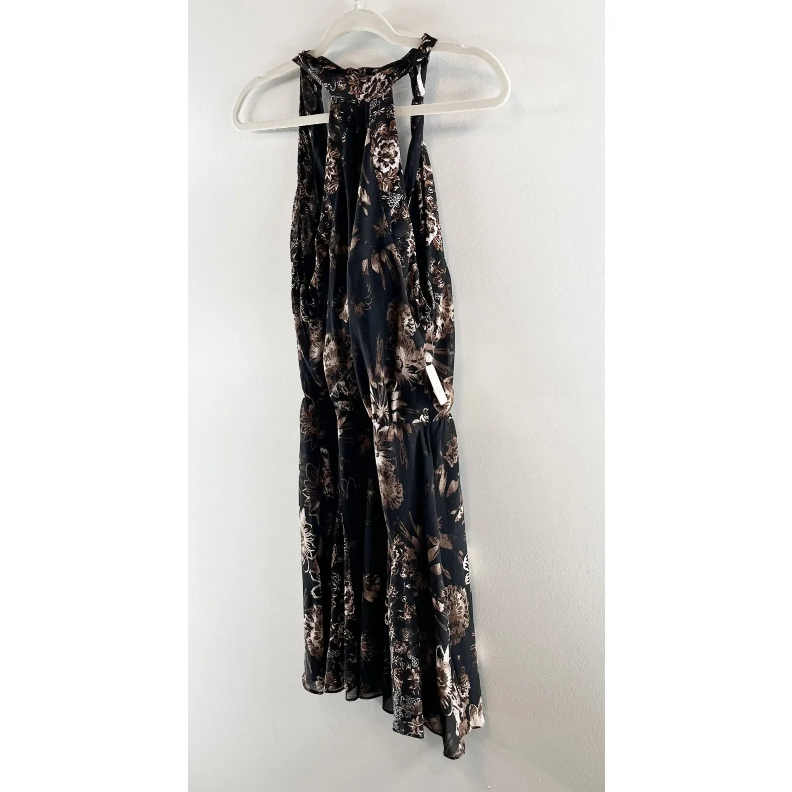 Free People Katerina Halter Tie Sleeveless Floral Mini Dress Black Small - Image 10