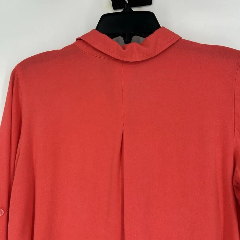 Chicos 1 Size M Coral Orange Button Up Shirt 3/4 Tab Sleeves Lightweight - Image 6