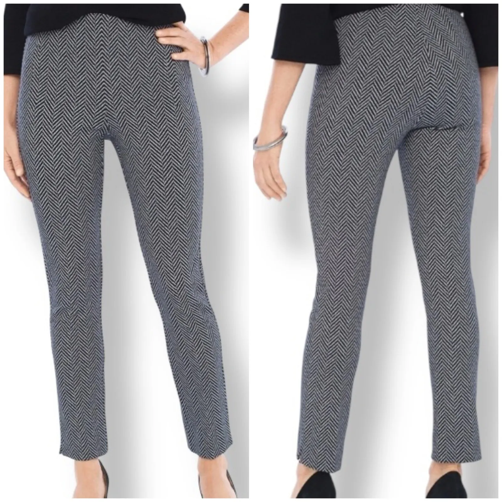 Chico's Juliet ankle painted herringbone high rise flat front pull on pants - Image 2