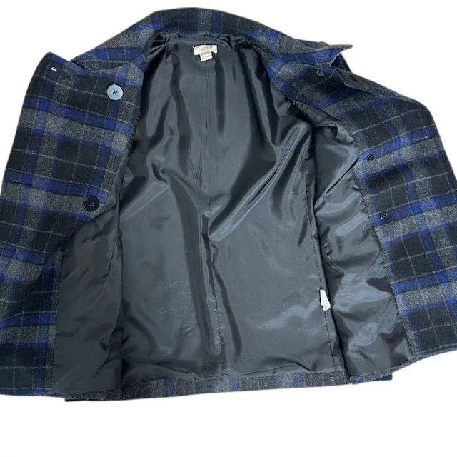 J.Crew Plaid‎ Wool Blend Double Breasted Pea Coat Jacket Blue Gray Size 6 - Image 12