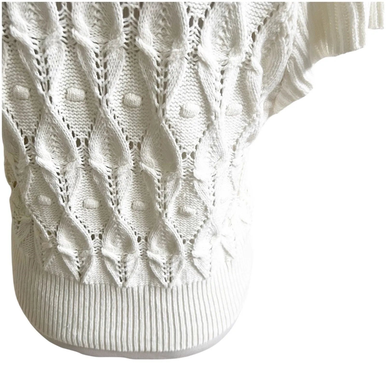 Rye Grass Cropped Cardigan Crochet Cable Knit Sweater Size Medium White V - Image 6