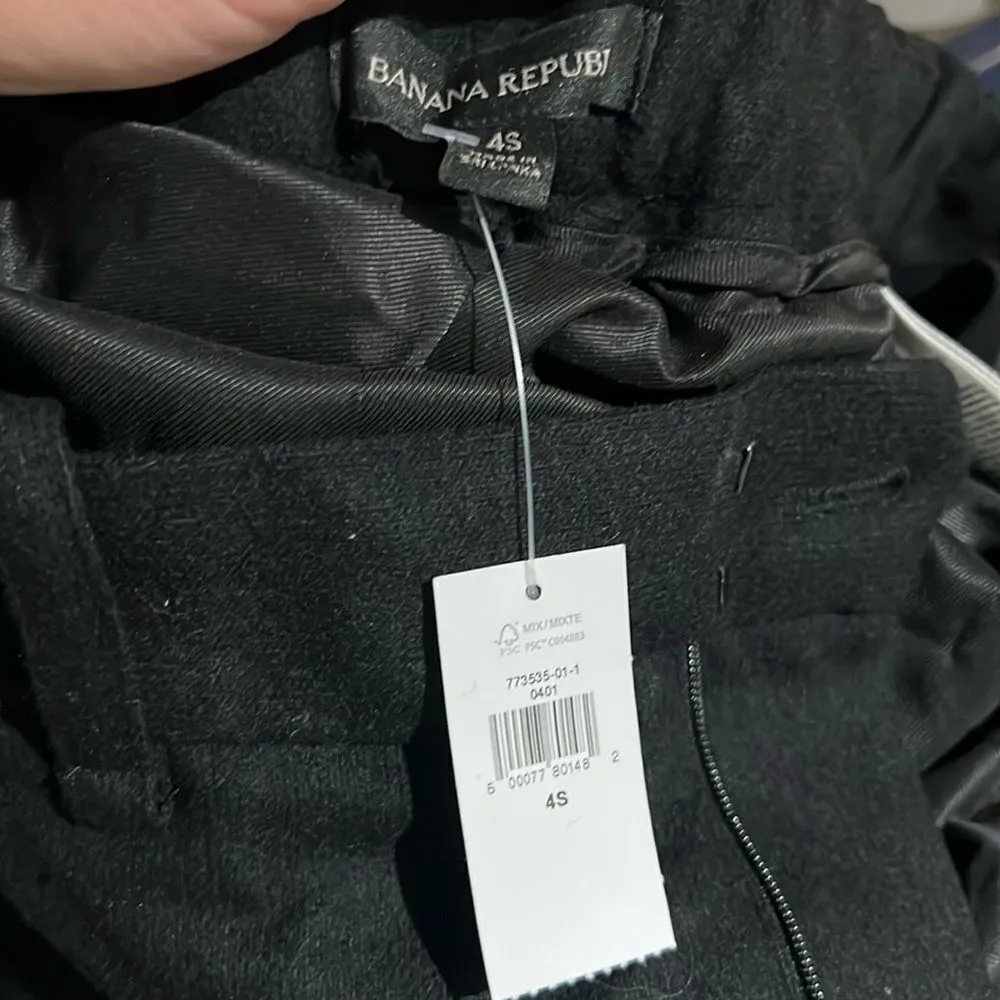 Banana Republic‎ Petite High Waisted Black Wide-Leg Wool-Blend Trousers C28 - Image 9