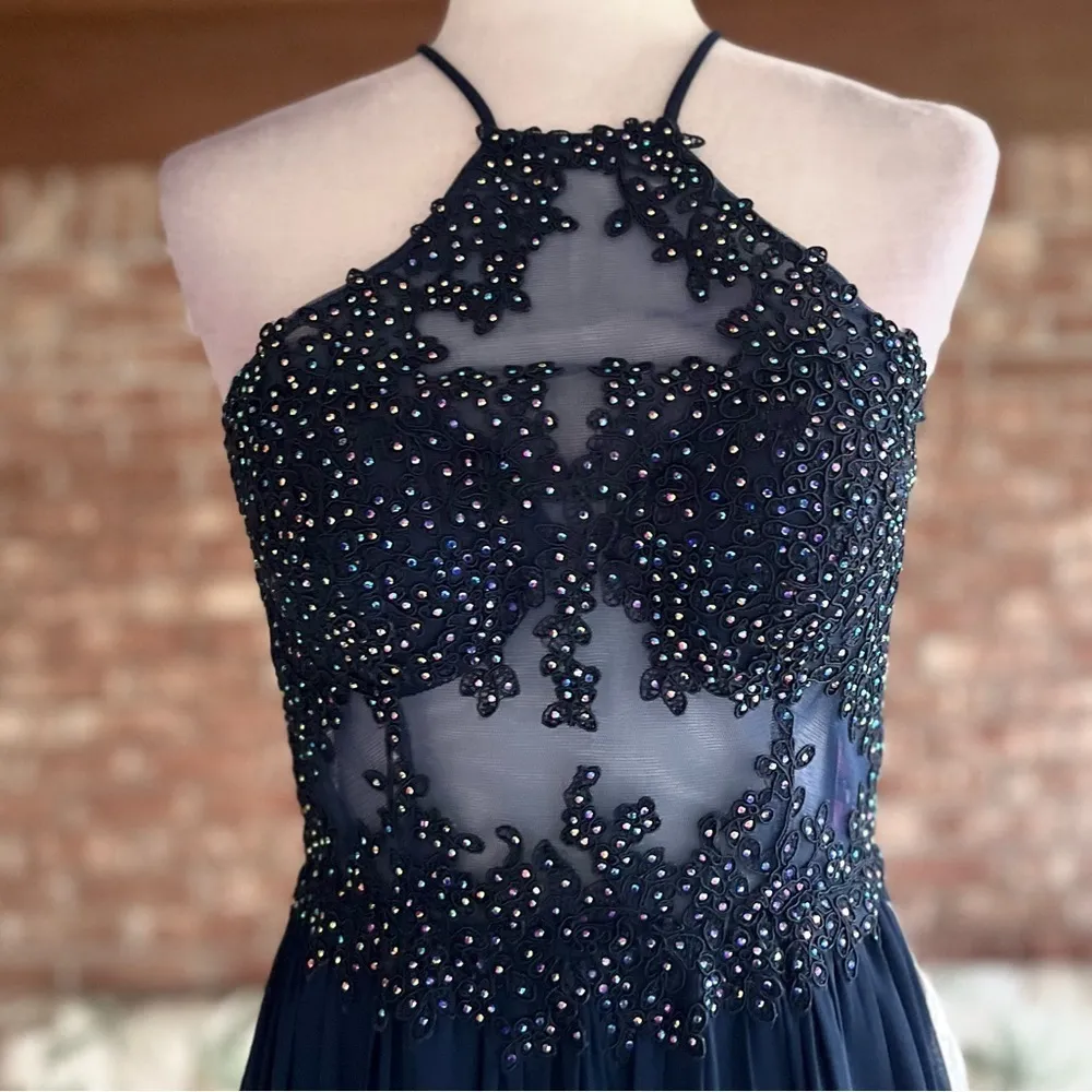 NWT Blondie Nites Dress Rhinestone Illusion Evening Prom 7 Blue Cocktail Party - Image 5