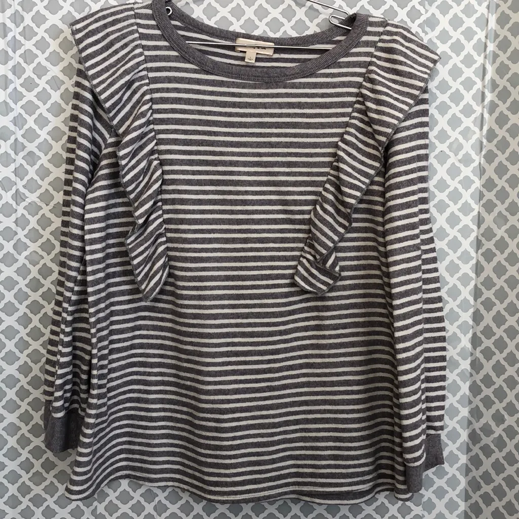 Hailey & Co. Striped ruffle long sleeve top‎ - Image 2