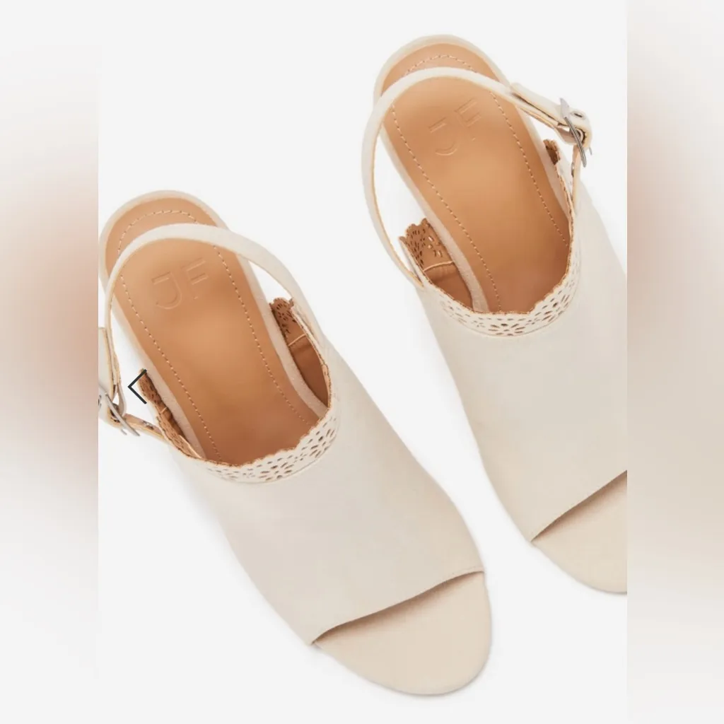 Daisy Eyelet Heeled Sandal Just Fab Color is Birch white - Image 4