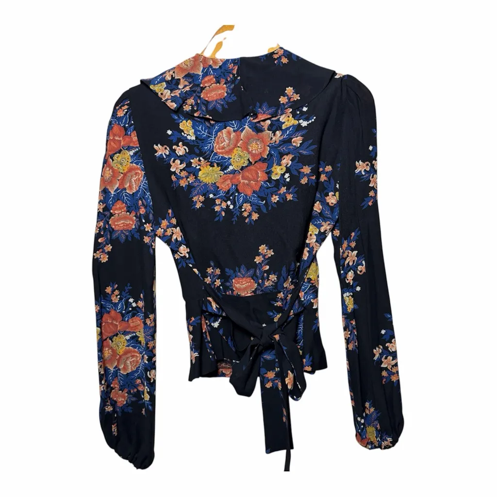 Sundays Child California VTG 70s Floral Ruffle Top S Boho Hippie Mod Victorian Black Size undefined - Image 2