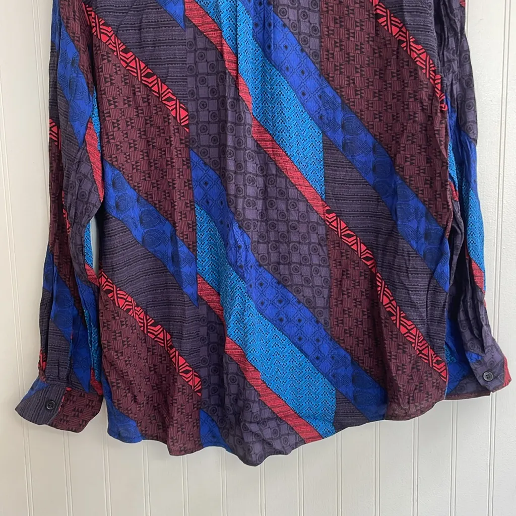 LORD & TAYLOR Multicolor Striped Geometric Long Sleeve Button Up Top Size L - Image 11