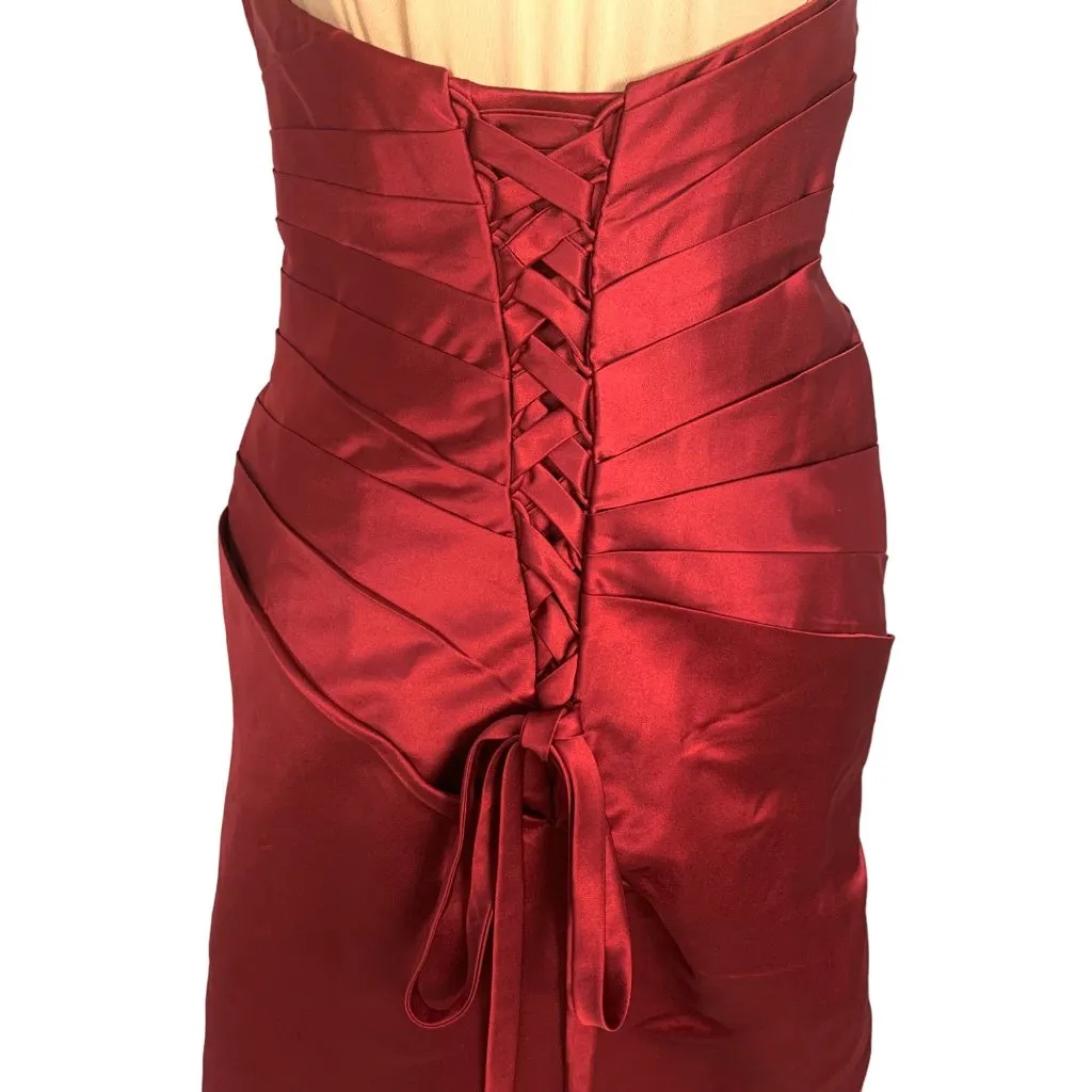 Glam Strapless Red Satin Pleated Cocktail Dress Corset Back M Hoco Bridesmaid Size M - Image 7