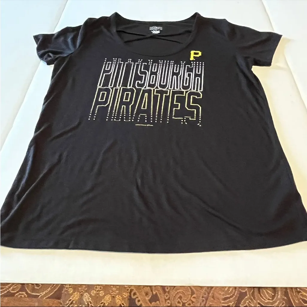 MLB Pittsburgh Pirates Campus Life‎ Womens Large Black Fitted Short Sleeve Shirt - Image 2