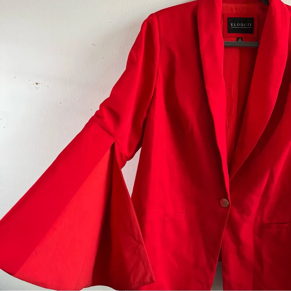 Eloquii Blazer Red Single Button Bell Split Sleeve Shawl Collar Sz 18 EUC - Image 6
