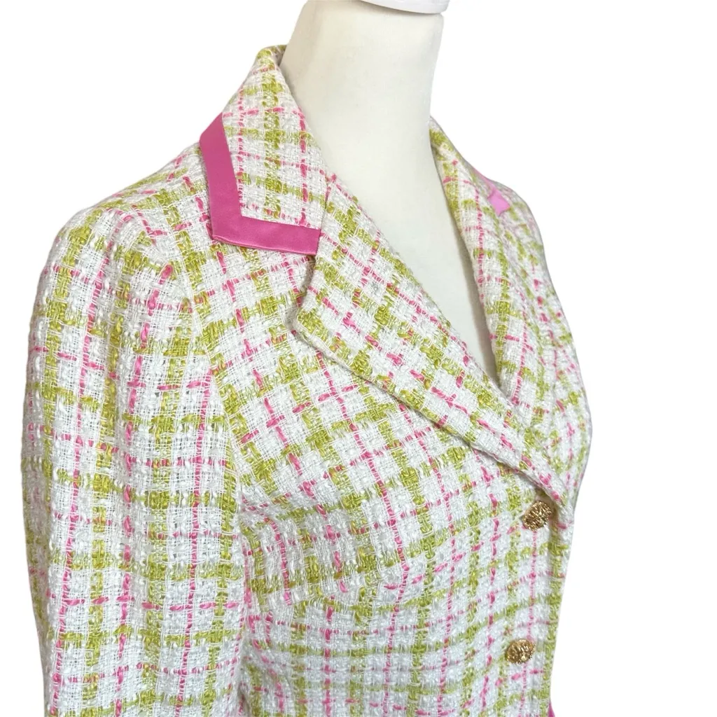 Karen Kane Lifestyle Petites Tweed Pink & Green Tweed Jewel Button Blazer Size 8 - Image 5