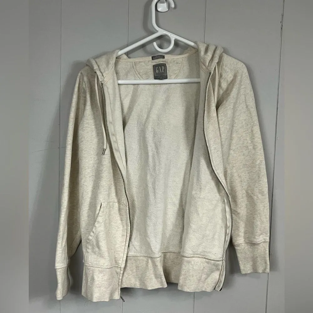 GAP Sweats Essential Fleece Zip Hoodie 3/4 Sleeve Beige Size XS - Image 6