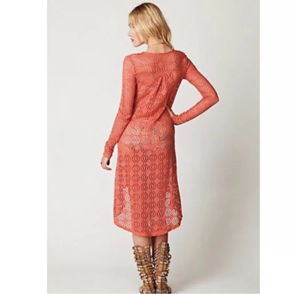 Free People Beach Crochet Love Long Sleeve Cover Up Muted Apricot Small - Image 3