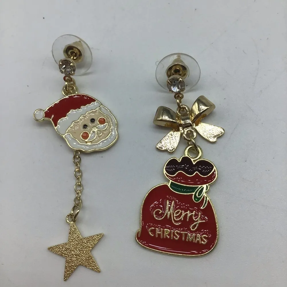 New Christmas SantaClaus gift bag fashion earrings Red - Image 9