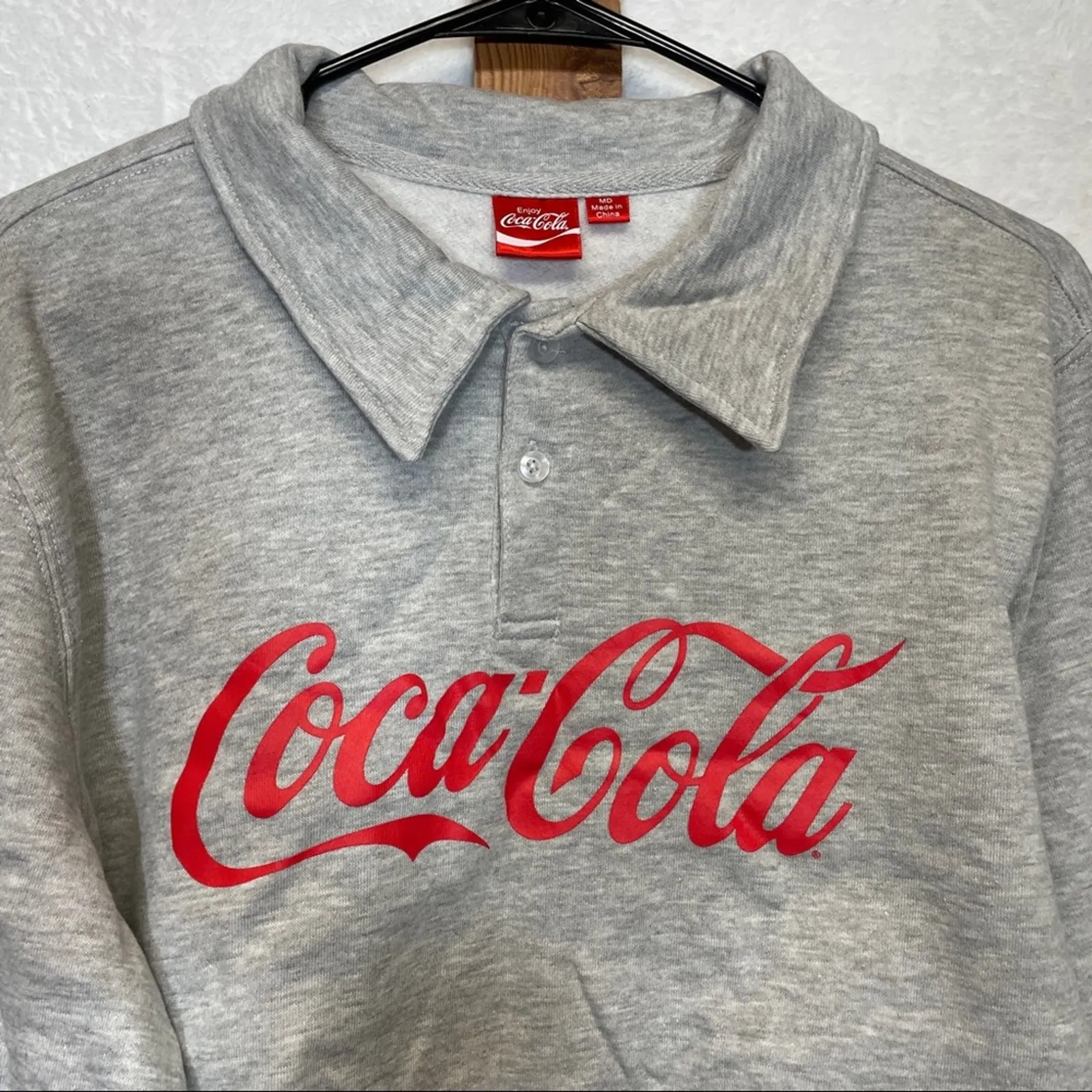 Coca Cola Gray &‎ Red Long Sleeve Raw Hem Cropped Pullover Sweater Size M Size M - Image 2