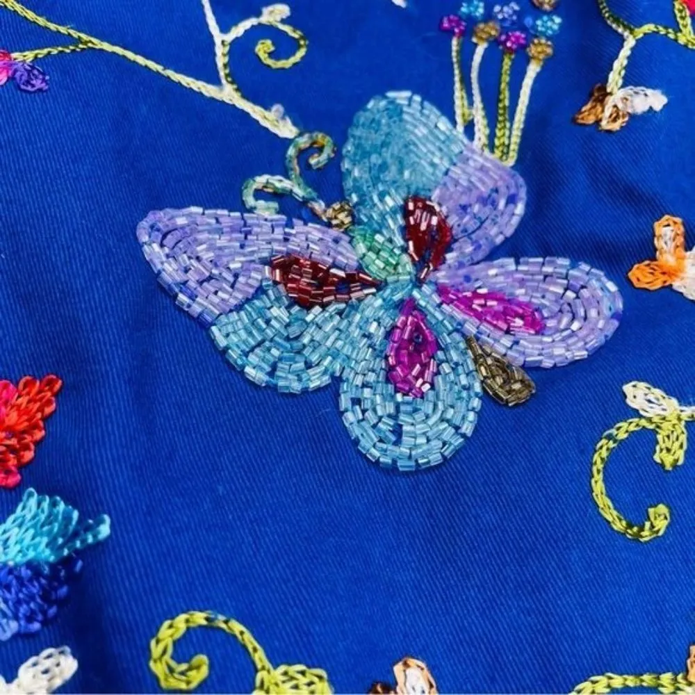 The quacker factory beaded embroidered jacket / shirt / cardigan / cotton floral - Image 6