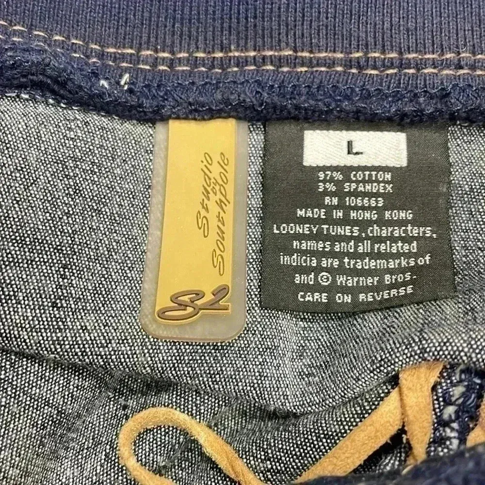 South Pole Vintage Looney Tunes Bugs Bunny Y2K Suede Accent Blue Denim Skirt - Image 4