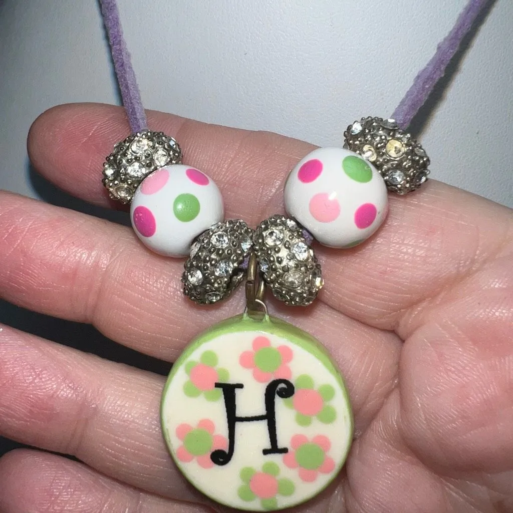 Handpainted “H” Initial Charm‎ Necklace Green - Image 5