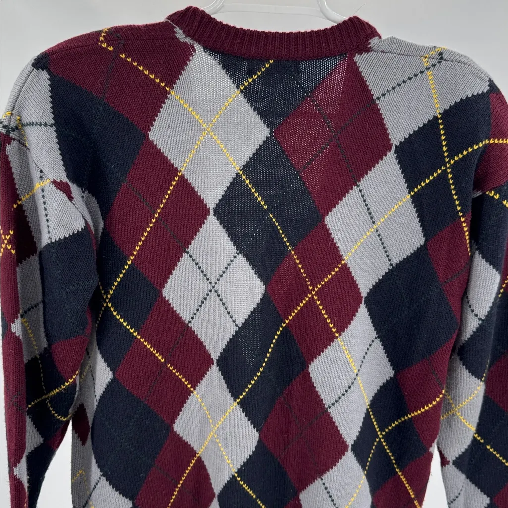Bechamel Burgundy Argyle Cardigan Sweater lambs wool blend vintage preppy M Red Size M - Image 8